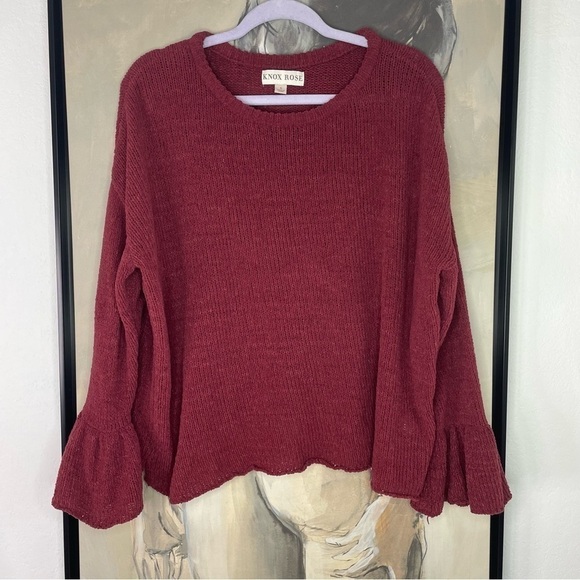 Knox Rose Maroon Chenille Bell Sleeve Sweater - Picture 1 of 7